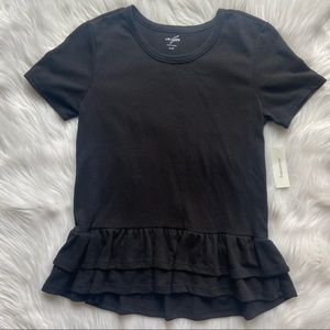 Francesca's Alya Black Chic Peplum Short Sleeve Women's Top